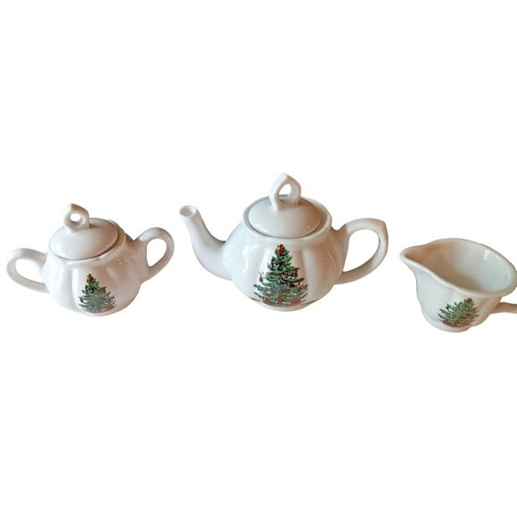 Formalities By Baum Bros Christmas Tree Tea Set & Plates For 4 - Ceramic Holiday - Picture 3 of 13